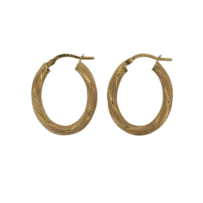 9ct Gold Textured Oval Twist Creole Earrings