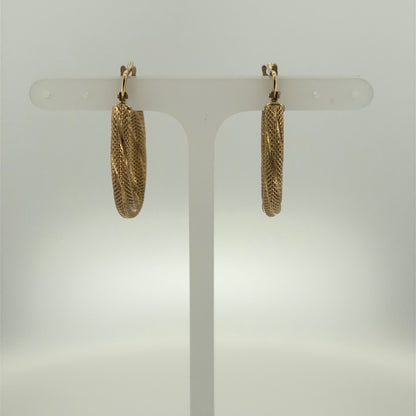 9ct Gold Textured Oval Twist Creole Earrings