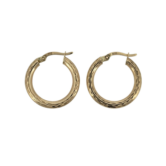 9ct Gold Textured Hoop Creole Earrings