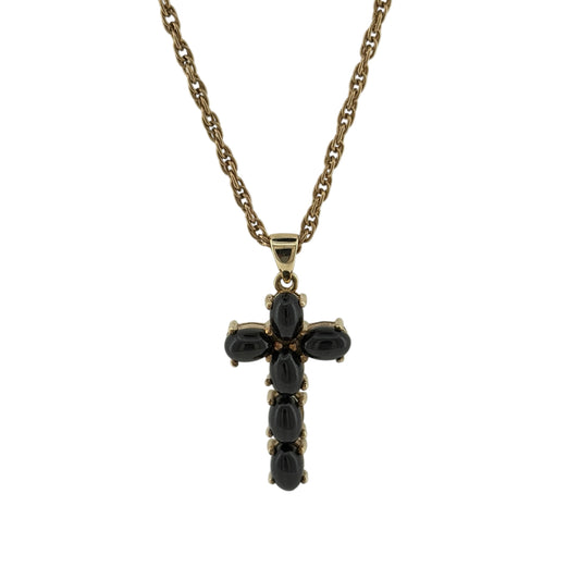 9ct Gold & Black Stone Cross 18" Necklace