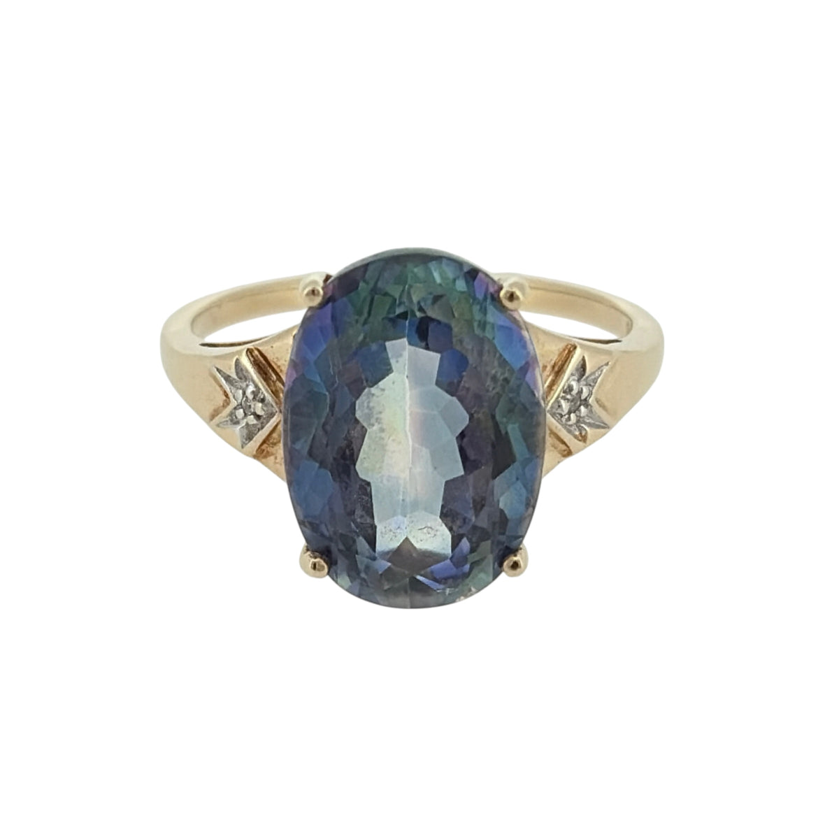 9ct Gold Diamond & Blue Mystic Topaz Ring