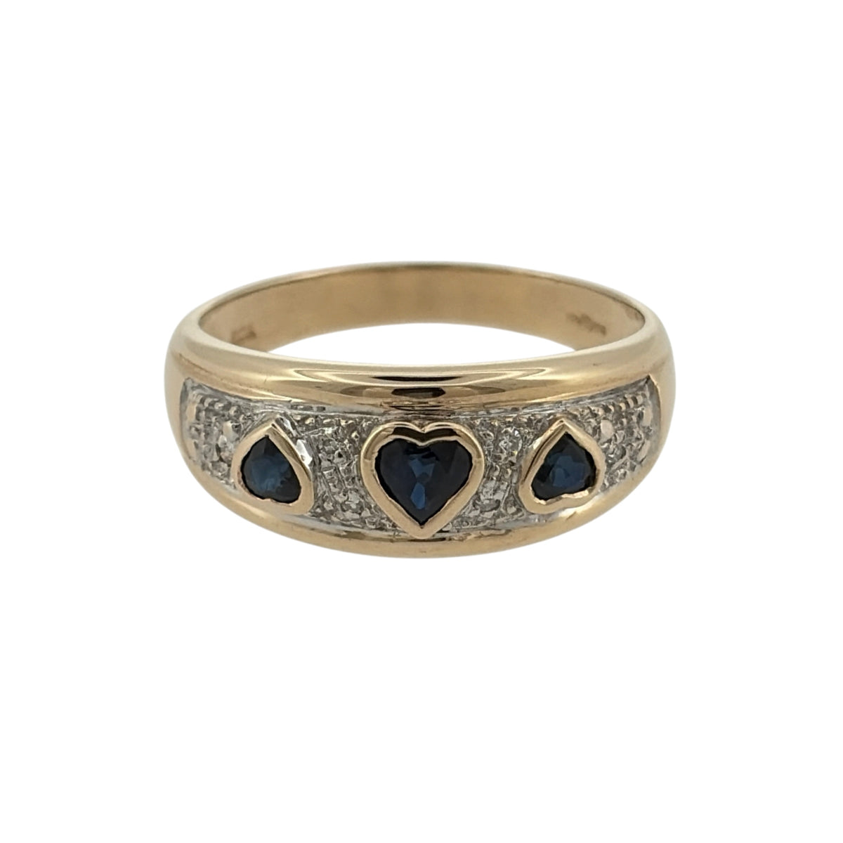 9ct Gold Diamond & Sapphire Heart Band Ring