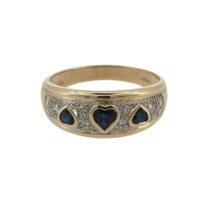 9ct Gold Diamond & Sapphire Heart Band Ring