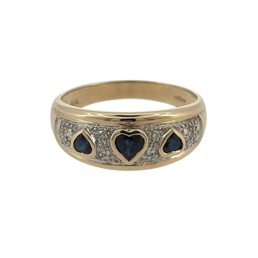9ct Gold Diamond & Sapphire Heart Band Ring
