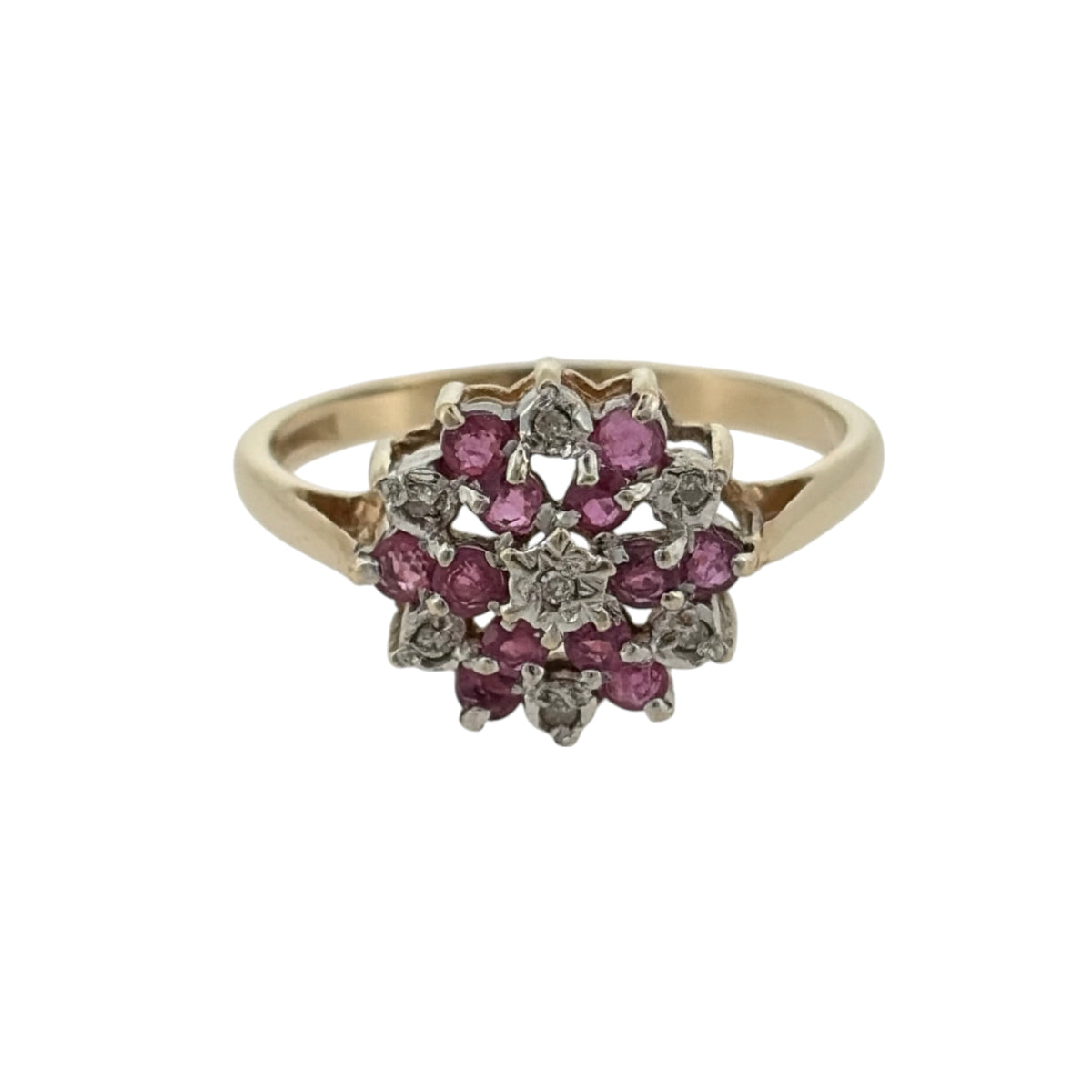 9ct Gold Diamond & Ruby Cluster Ring