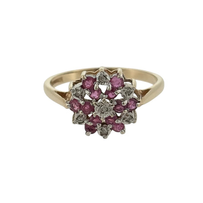 9ct Gold Diamond & Ruby Cluster Ring