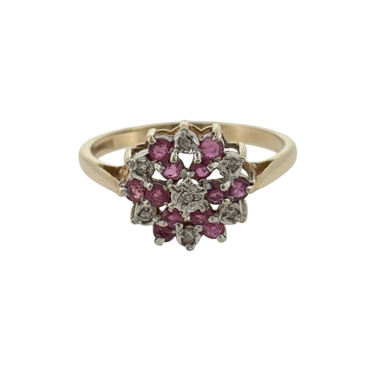 9ct Gold Diamond & Ruby Cluster Ring