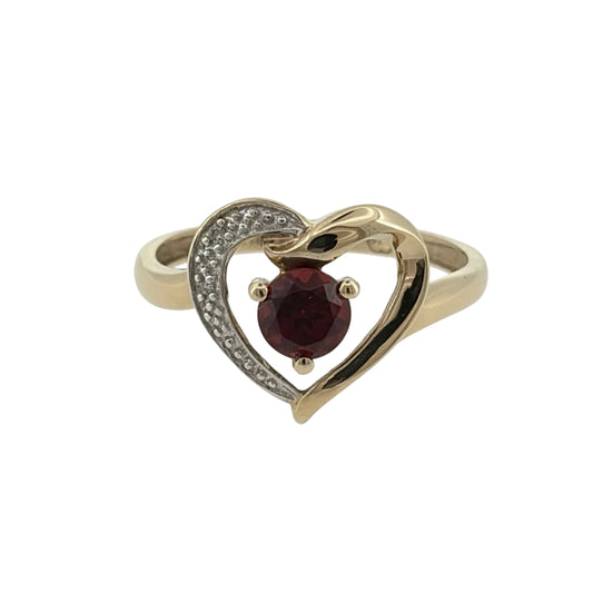 9ct Gold Diamond & Garnet Heart Ring