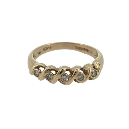 9ct Gold & Diamond Band Swirl Style Ring