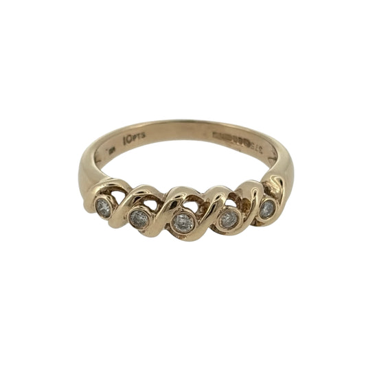 9ct Gold & Diamond Band Swirl Style Ring