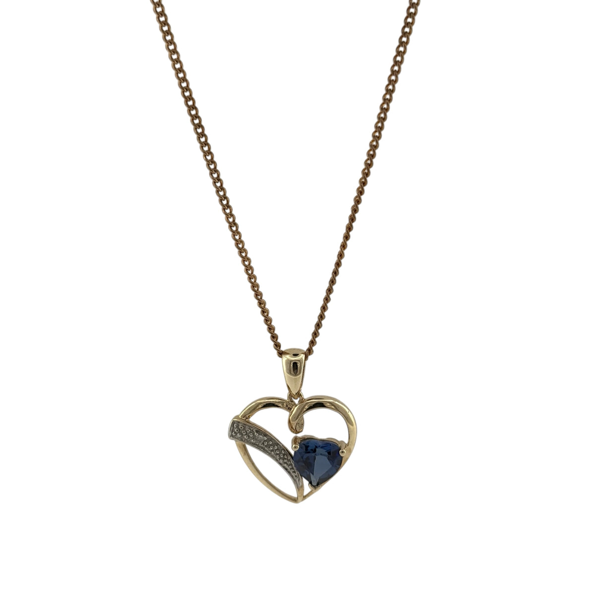 9ct Gold Diamond & Sapphire Heart 18" Necklace