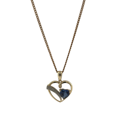 9ct Gold Diamond & Sapphire Heart 18" Necklace