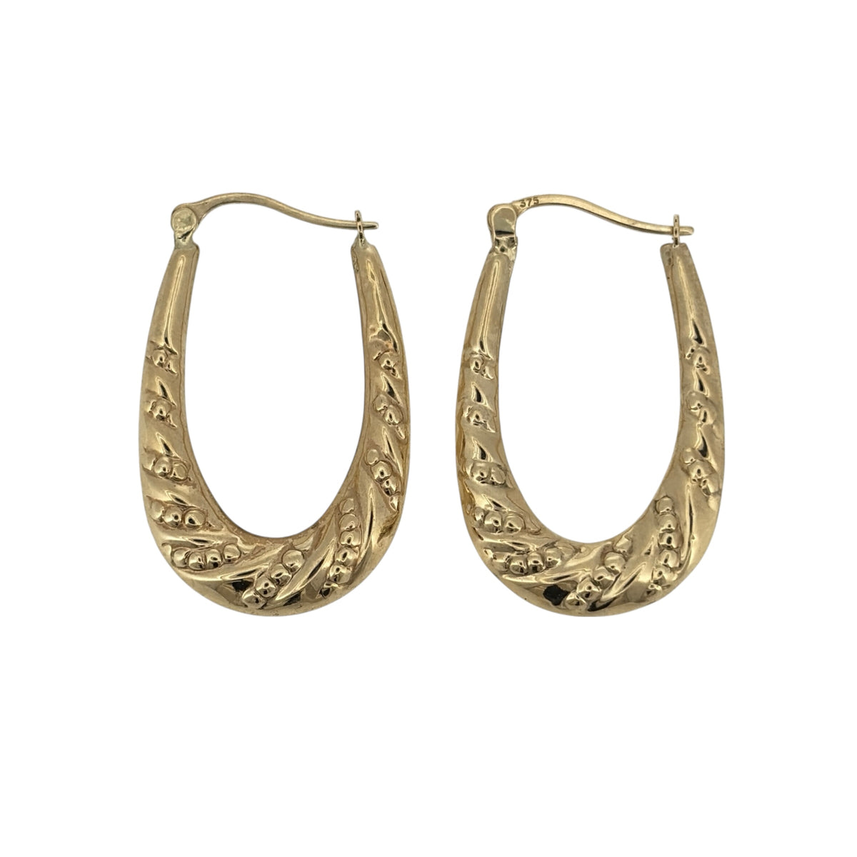 9ct Gold Twisted Textured Oval Creole Earrings