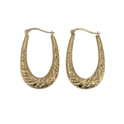 9ct Gold Twisted Textured Oval Creole Earrings