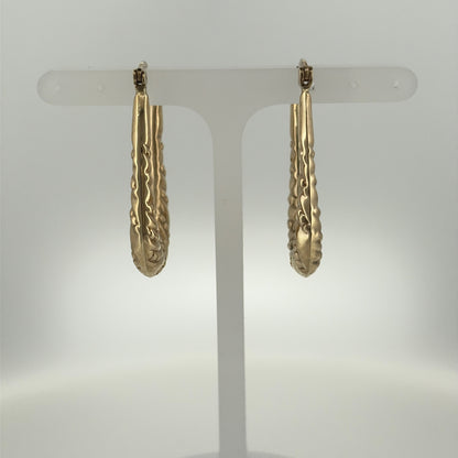 9ct Gold Twisted Textured Oval Creole Earrings