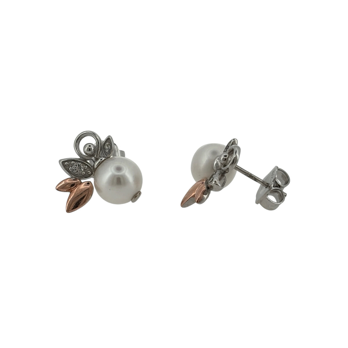 925 Silver Pearl & White Topaz Clogau Fan Style Stud Earrings