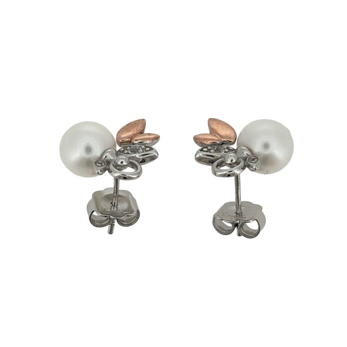 925 Silver Pearl & White Topaz Clogau Fan Style Stud Earrings