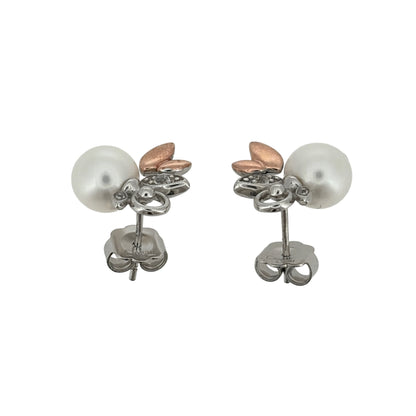 925 Silver Pearl & White Topaz Clogau Fan Style Stud Earrings