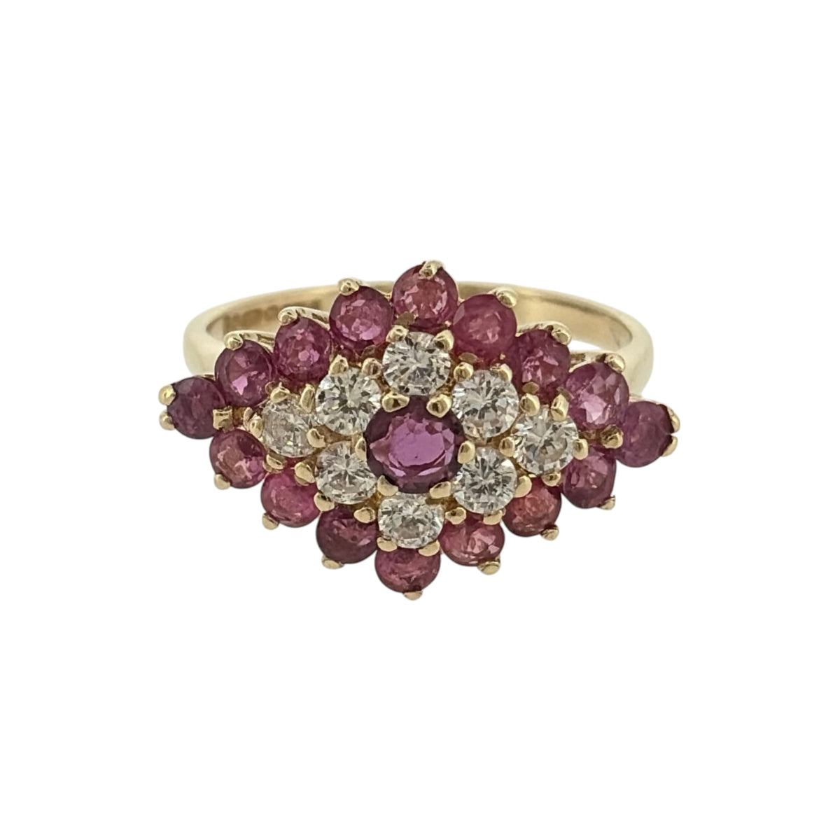 9ct Gold Ruby & Cubic Zirconia Cluster Ring