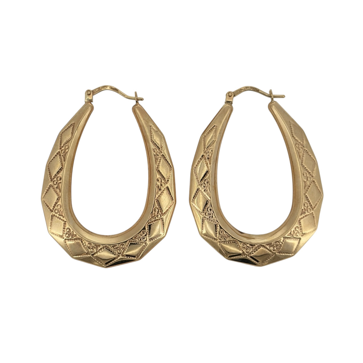 9ct Gold Patterned Oval Creole Earrings
