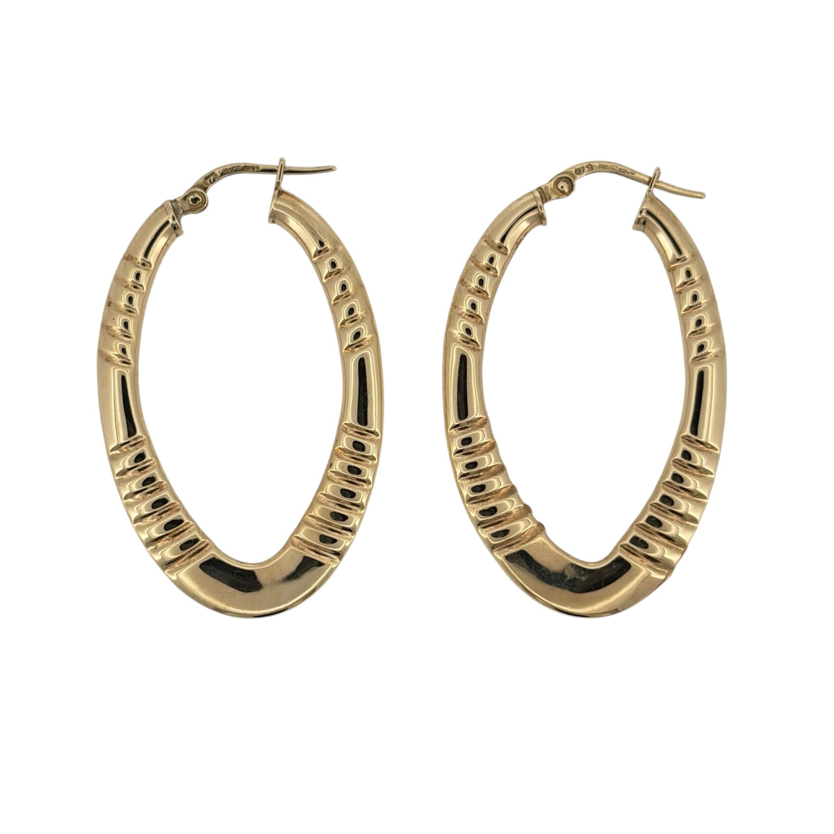 9ct Gold Textured Oval Creole Earrings