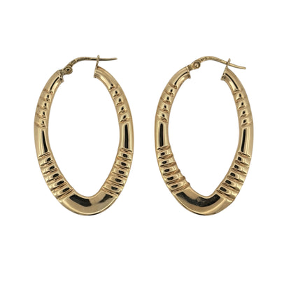 9ct Gold Textured Oval Creole Earrings