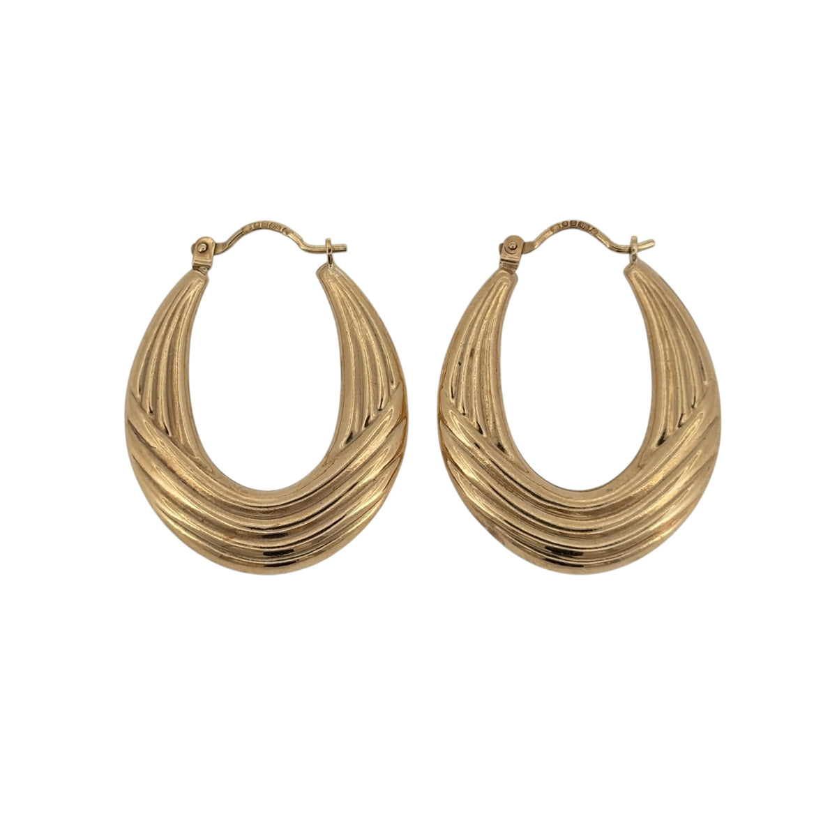 9ct Gold Textured Oval Creole Earrings