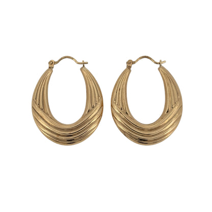 9ct Gold Textured Oval Creole Earrings