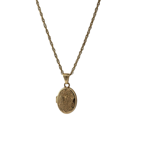 9ct Gold Butterfly Oval Locket 16" Necklace