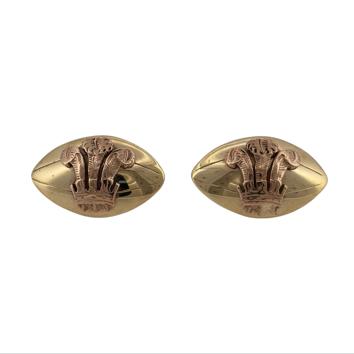 9ct Gold Welsh Three Feathers Rugby Ball Cufflinks