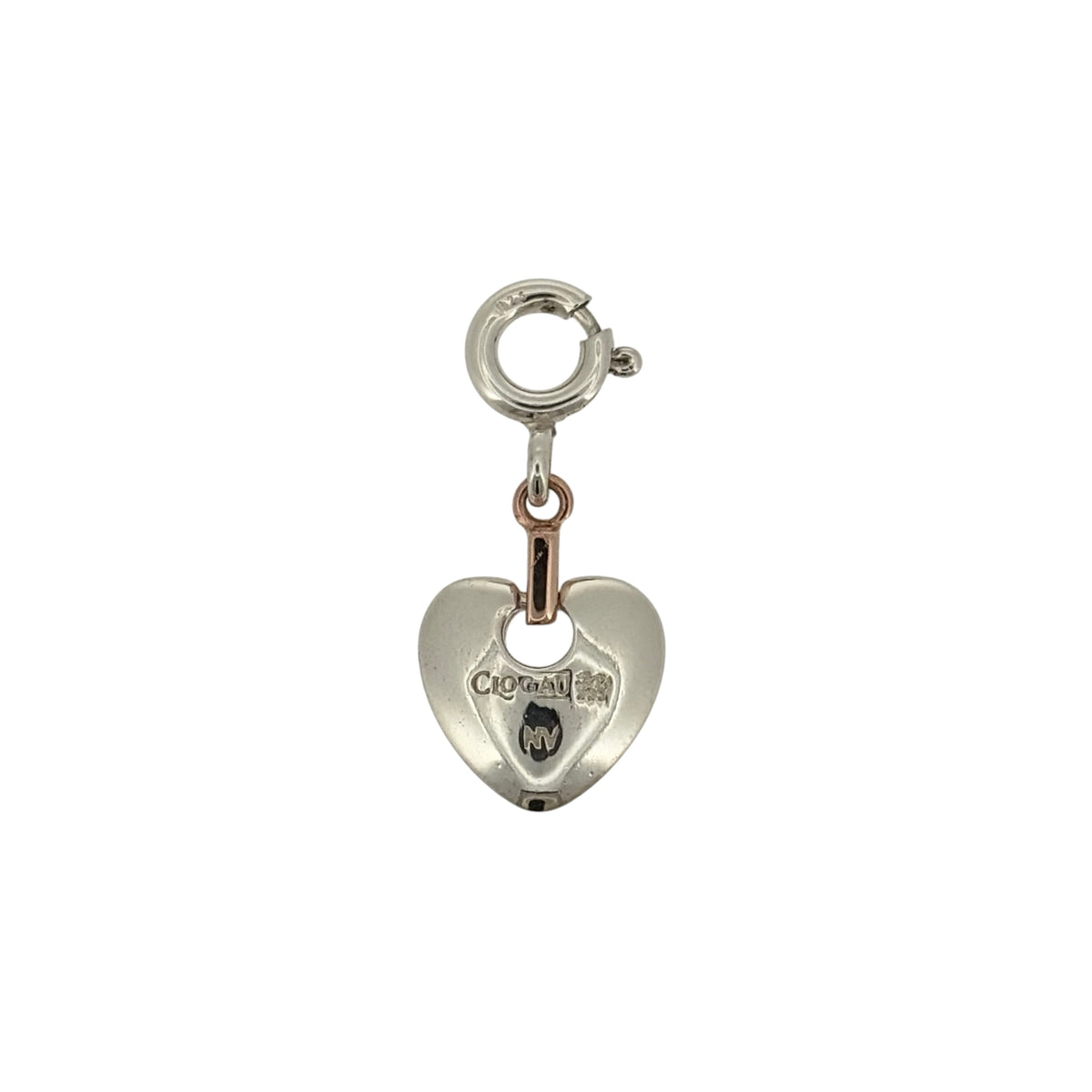 Add a meaningful touch to your jewellery collection with this pre-owned 925 sterling silver and 9ct rose gold Clogau heart clip-on charm, featuring a delicate heart design in an elegant two-tone finish.

Design: The charm features a classic heart-shaped design, combining contrasting silver and rose gold tones to create a simple yet sentimental appearance.
Material: Made from 925 sterling silver with 9ct rose gold detailing, offering a beautiful two-tone finish characteristic of Clogau jewellery.