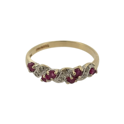 9ct Gold Diamond & Ruby Band Ring