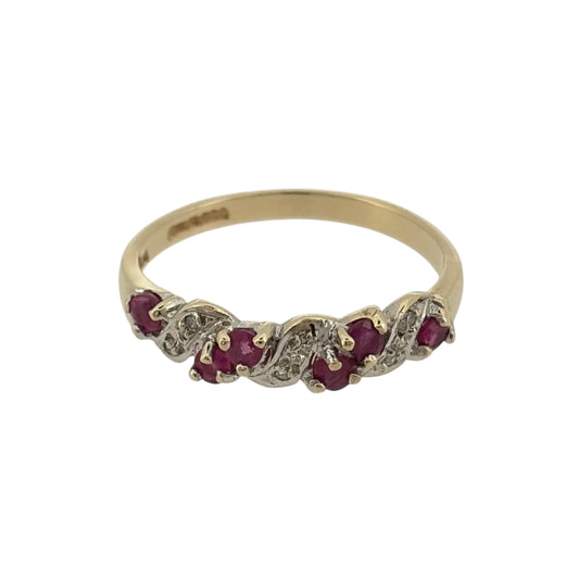 9ct Gold Diamond & Ruby Band Ring