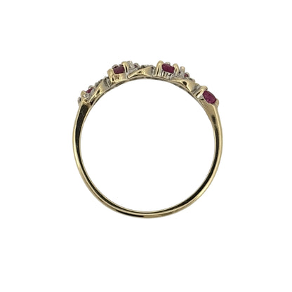 9ct Gold Diamond & Ruby Band Ring