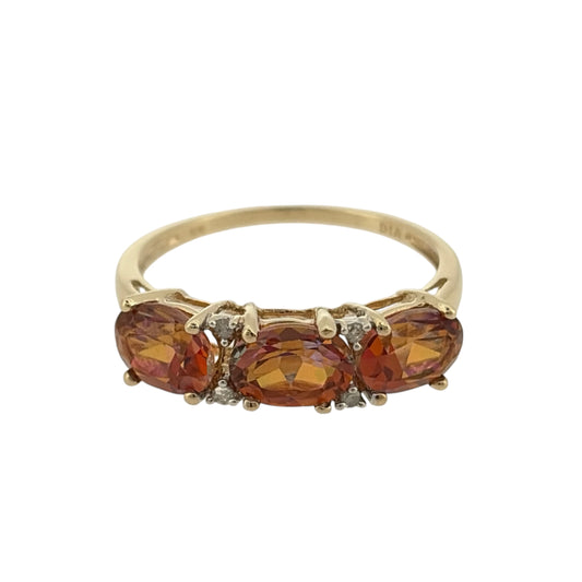 9ct Gold Diamond & Mystic Topaz Trilogy Band Ring