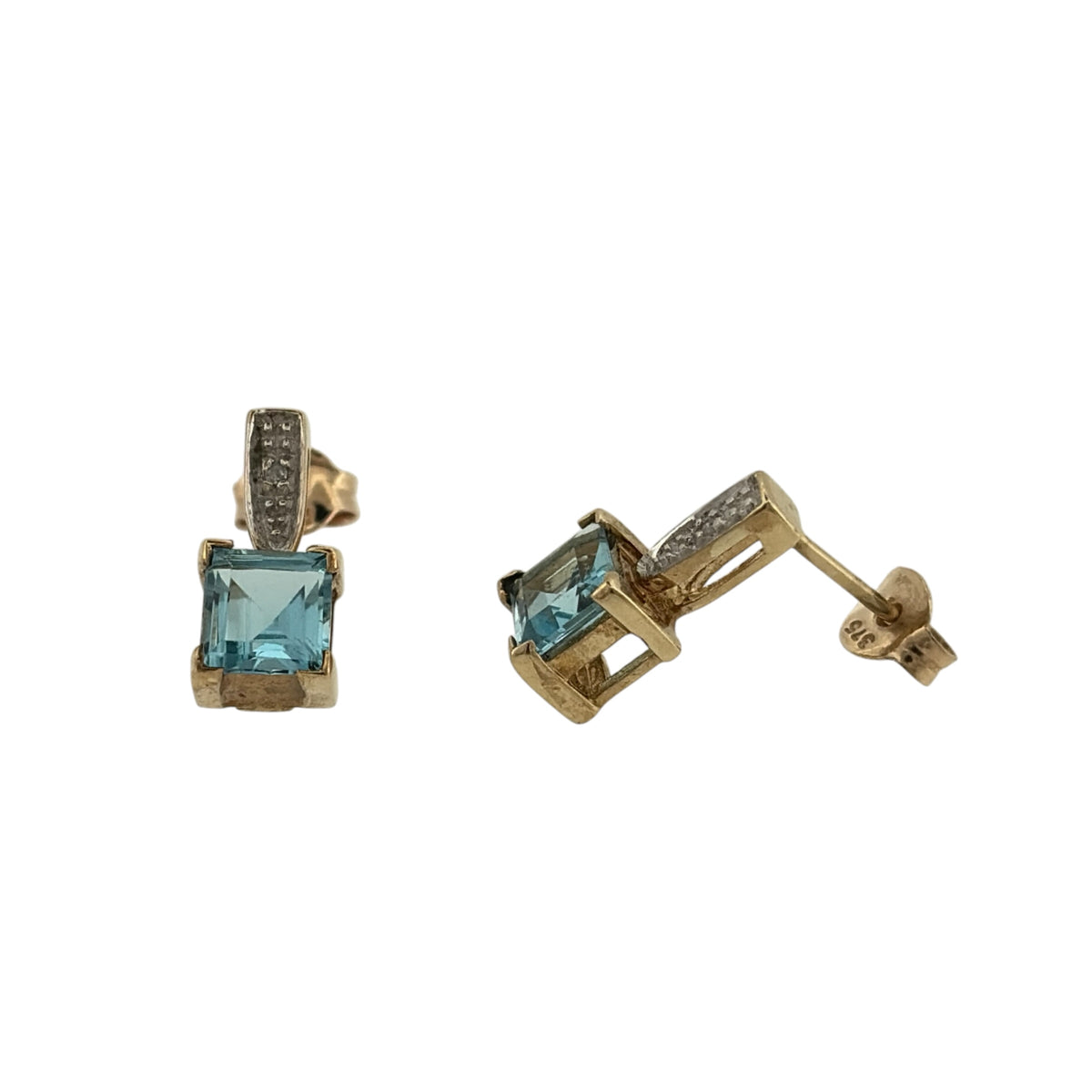 9ct Gold Diamond & Blue Topaz Stud Earrings