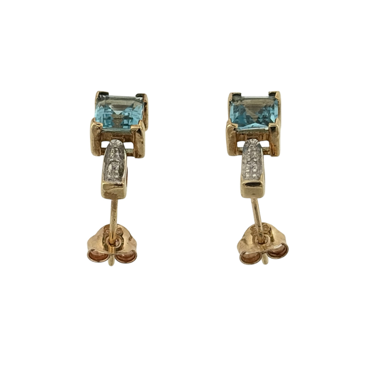 9ct Gold Diamond & Blue Topaz Stud Earrings
