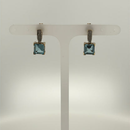 9ct Gold Diamond & Blue Topaz Stud Earrings