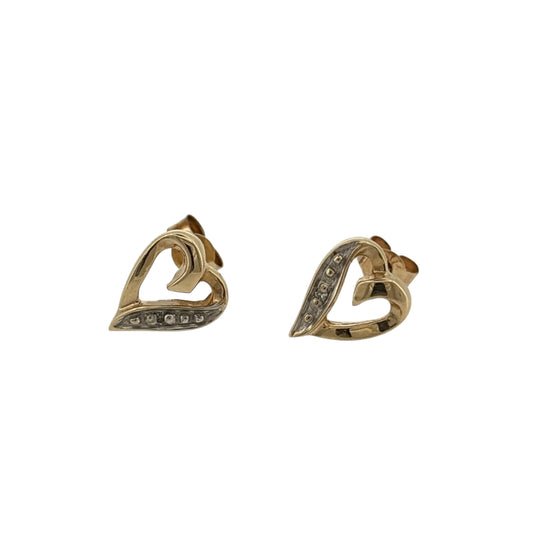 Add a charming touch to your jewellery collection with these pre-owned 9ct yellow gold and diamond open heart stud earrings, featuring a delicate heart-shaped design complemented by diamond detailing in a beautiful warm gold finish.

Design: The earrings feature an elegant open heart design, with the heart-shaped outline creating a romantic and timeless appearance.
Material: Made from 9ct yellow gold, offering a classic warm gold finish that beautifully complements the diamonds and delicate heart design.