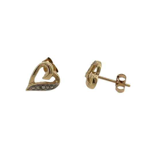 9ct Gold & Diamond Open Heart Stud Earrings