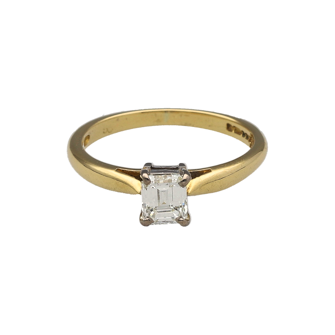 18ct Gold & Diamond Emerald Cut Solitaire Ring