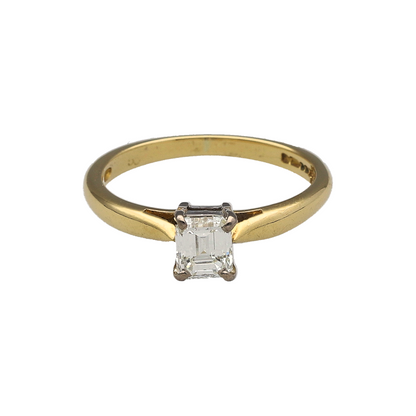 18ct Gold & Diamond Emerald Cut Solitaire Ring