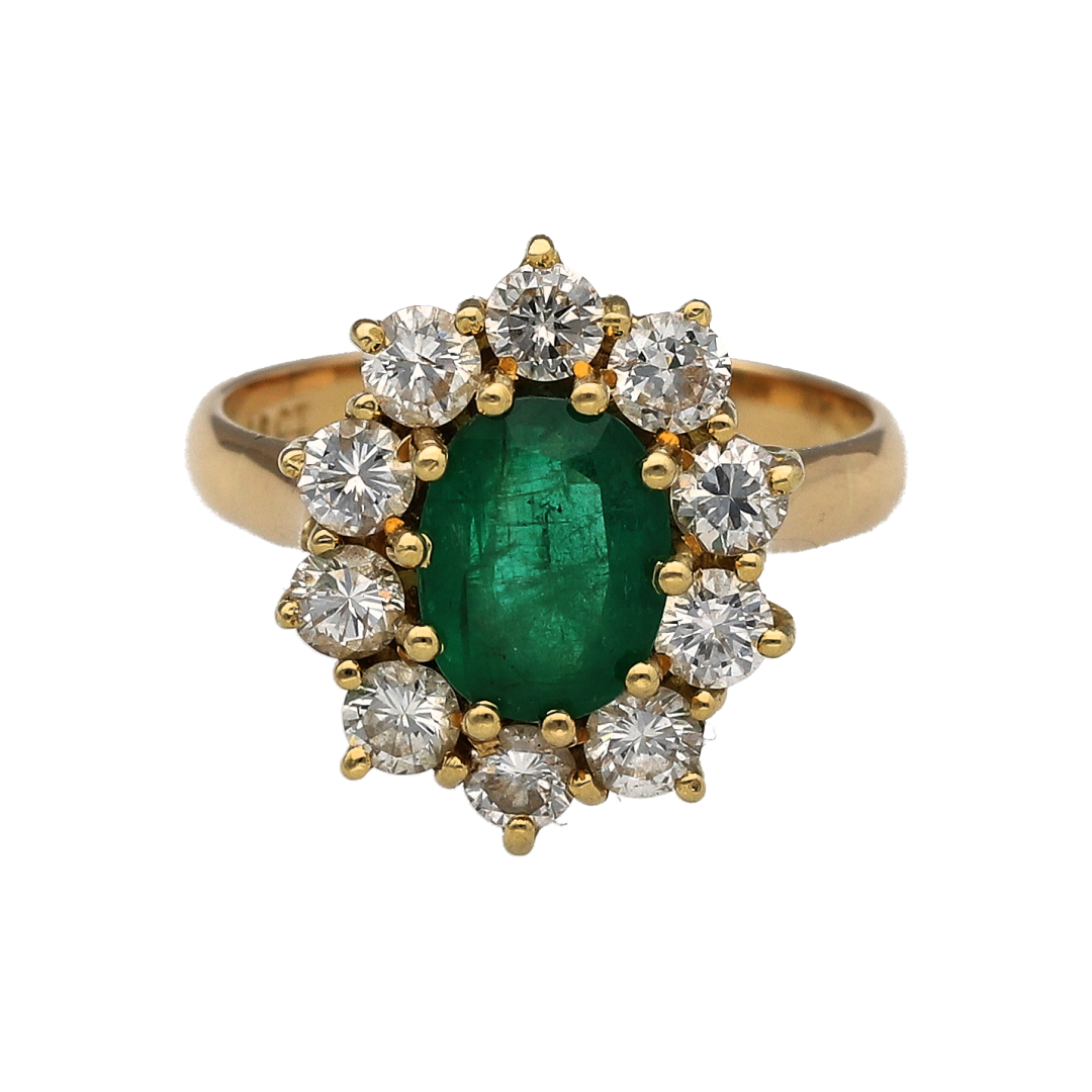 18ct Gold Diamond & Emerald Cluster Ring