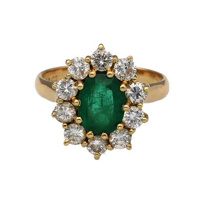 18ct Gold Diamond & Emerald Cluster Ring