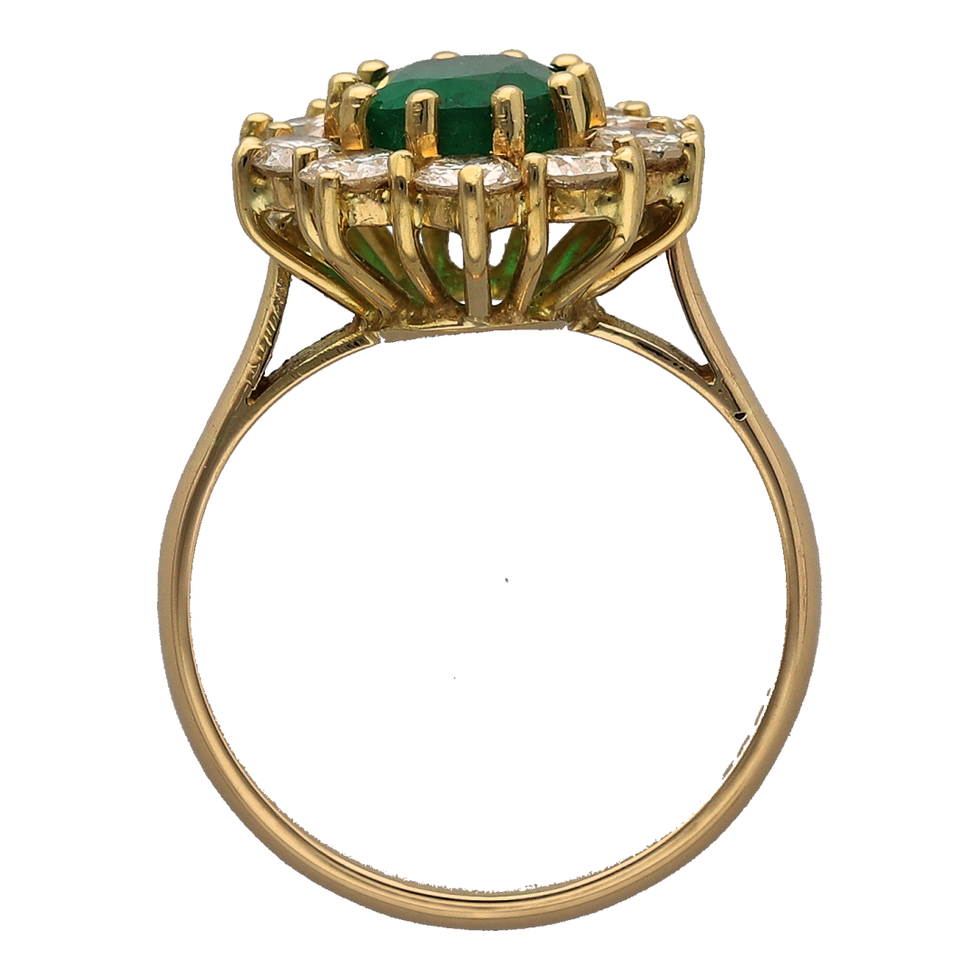 18ct Gold Diamond & Emerald Cluster Ring