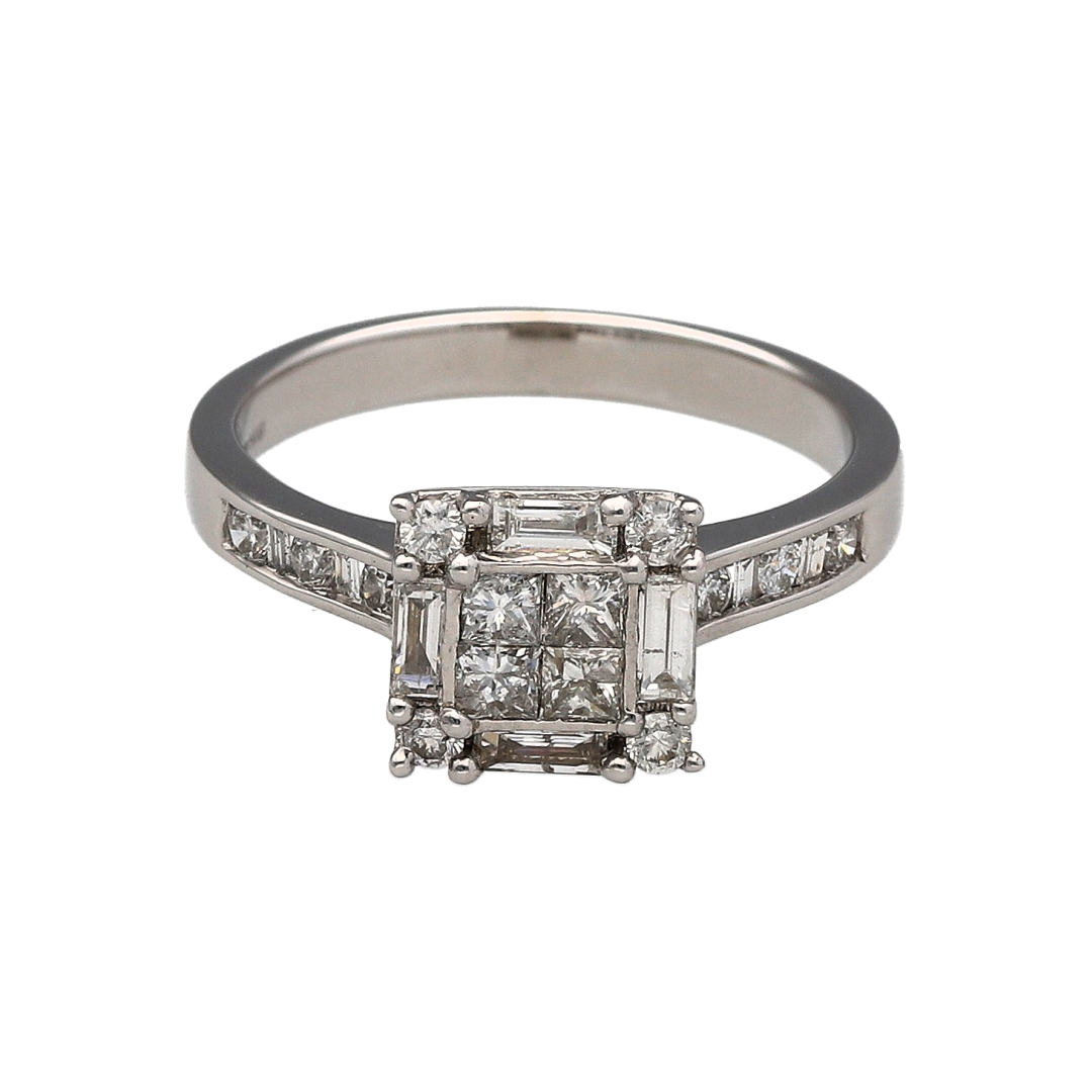 18ct White Gold & Diamond Square Cluster Ring