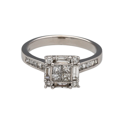 18ct White Gold & Diamond Square Cluster Ring