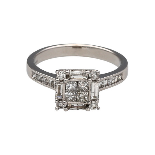 18ct White Gold & Diamond Square Cluster Ring