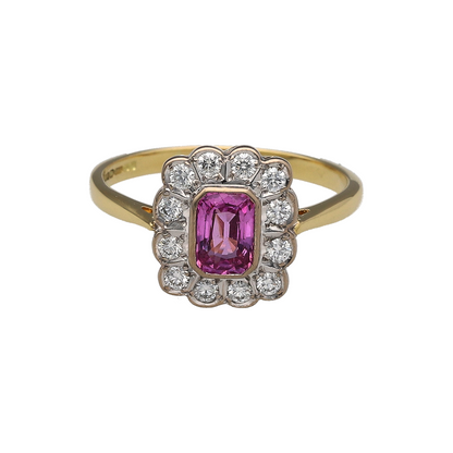 18ct Gold Diamond & Pink Sapphire Cluster Ring