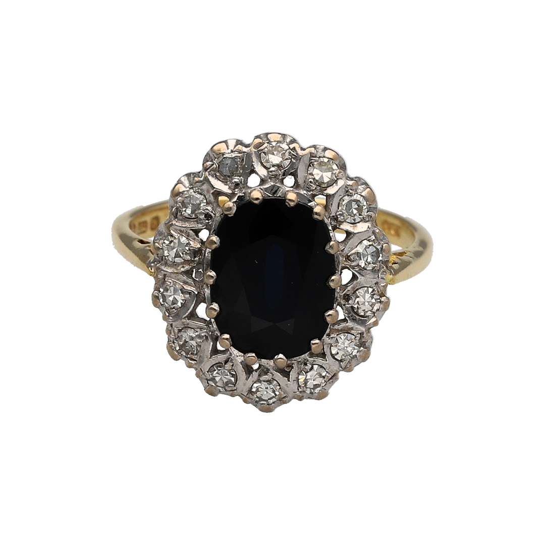 18ct Gold Diamond & Sapphire Cluster Ring